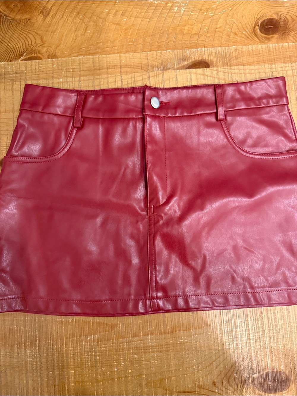 Edikted Berry Red Vegan Leather Waistband skirt